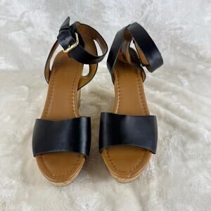 Tommy Hilfiger Maya Strappy Wedge Sandals Women 9.5M Black Buckle Straps